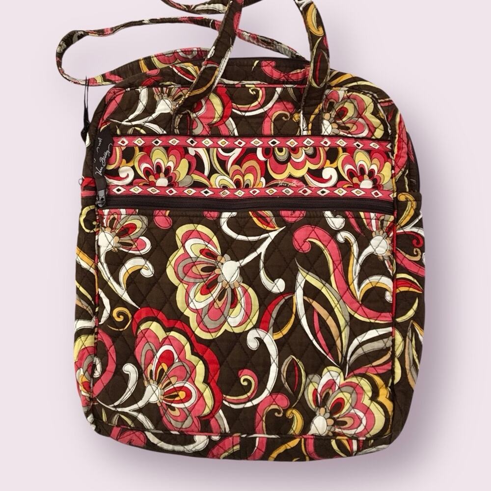 Vera Bradley Quilted Bag Brown & Pink Floral Design Travel Purse Bag
